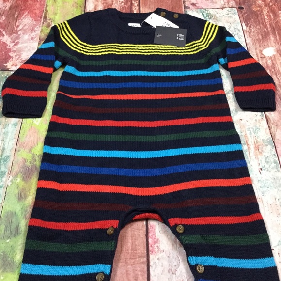 Baby Gap Boys Navy Blue & Striped Sweater Romper - Picture 3 of 4